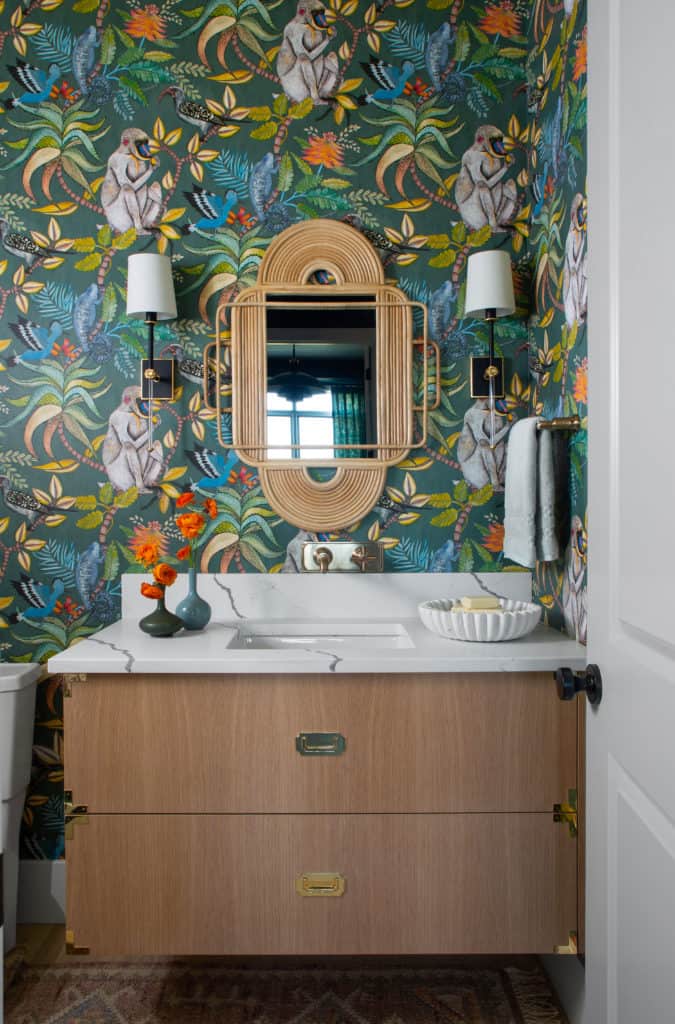 Exciting bathroom parrot wallpaper