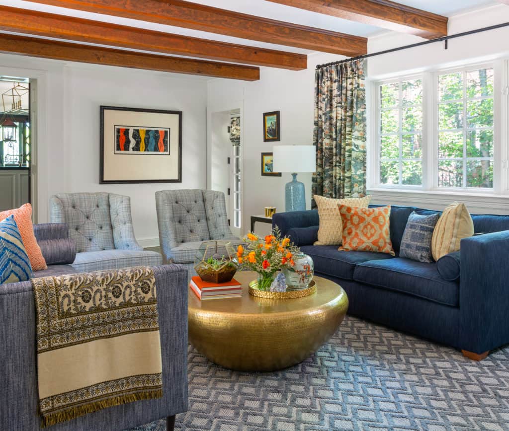 Bright family room with plenty of seating