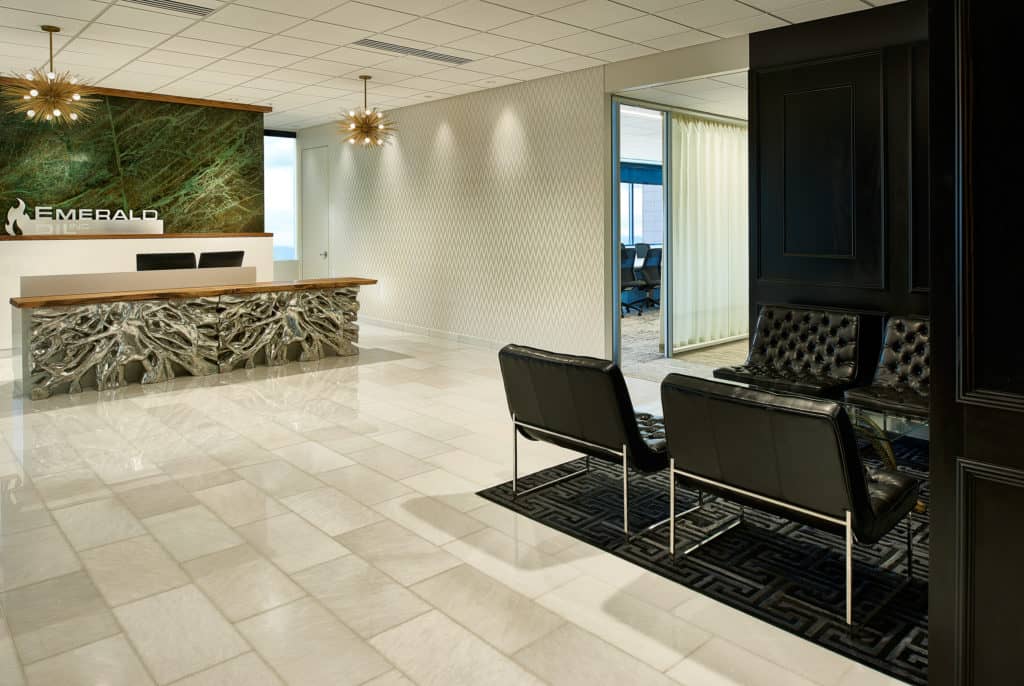 Commercial interior design Denver reception area Emerald Oil paint