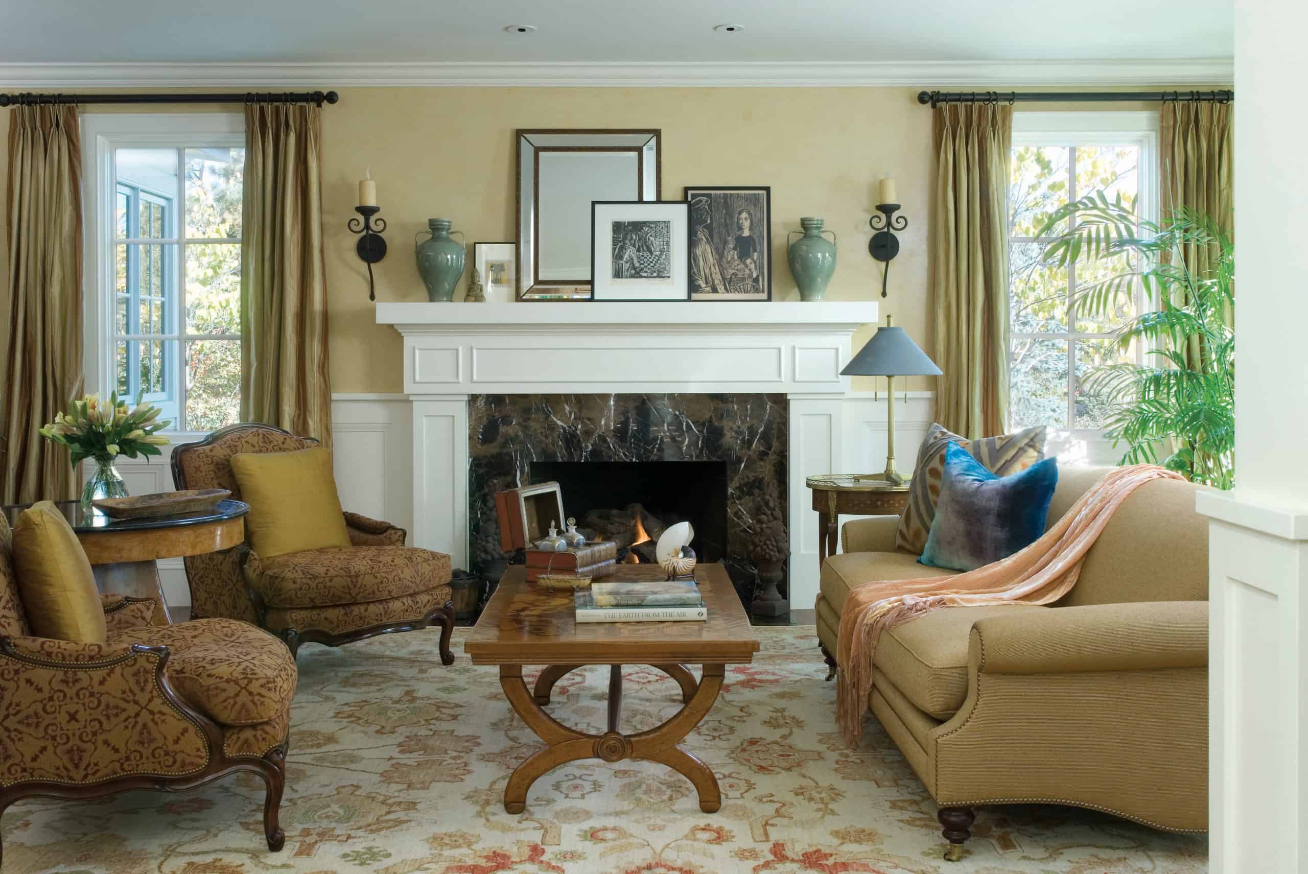 Elegant traditional living room furniture in neutral family home by Andrea Schumacher Interior Design