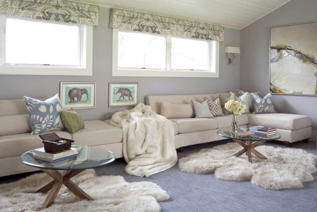 Plush comfortable cream family room decor by Andrea Schumacher Interior Design