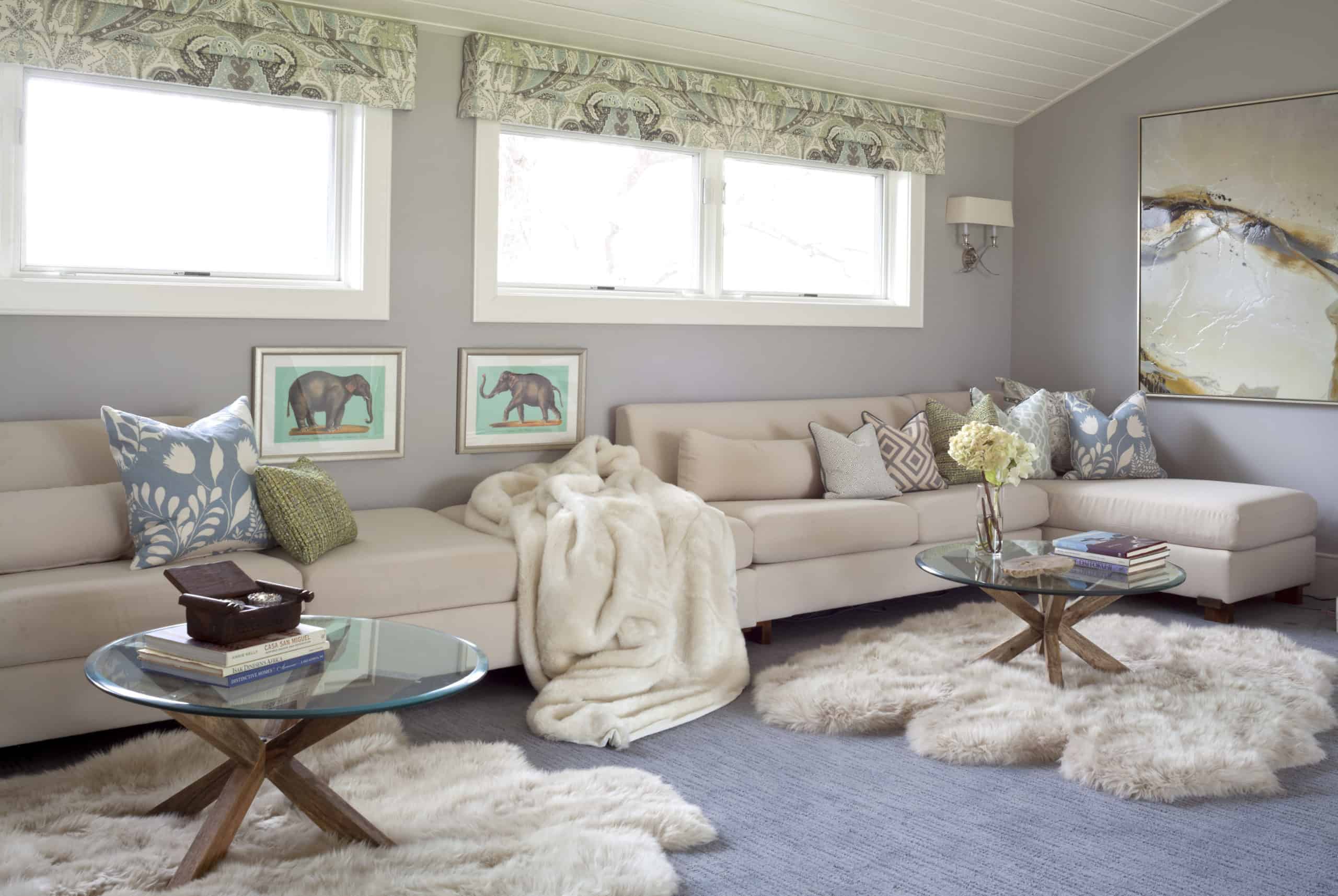 Plush comfortable cream family room decor