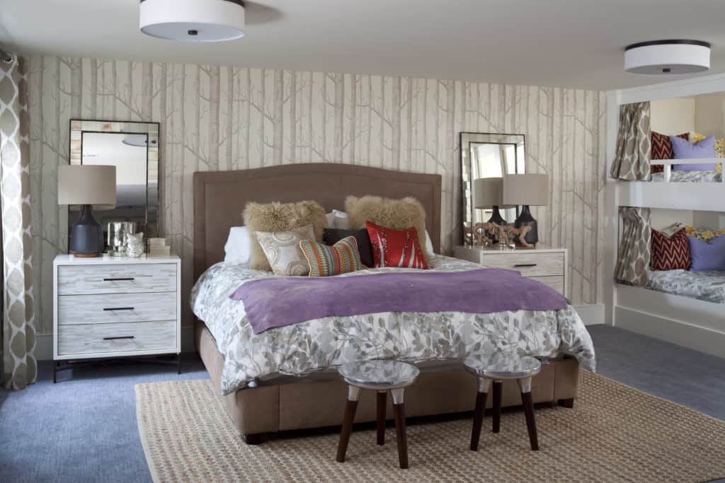 Guest bedroom with queen bed and built-in bunk beds in Boulder New Build
