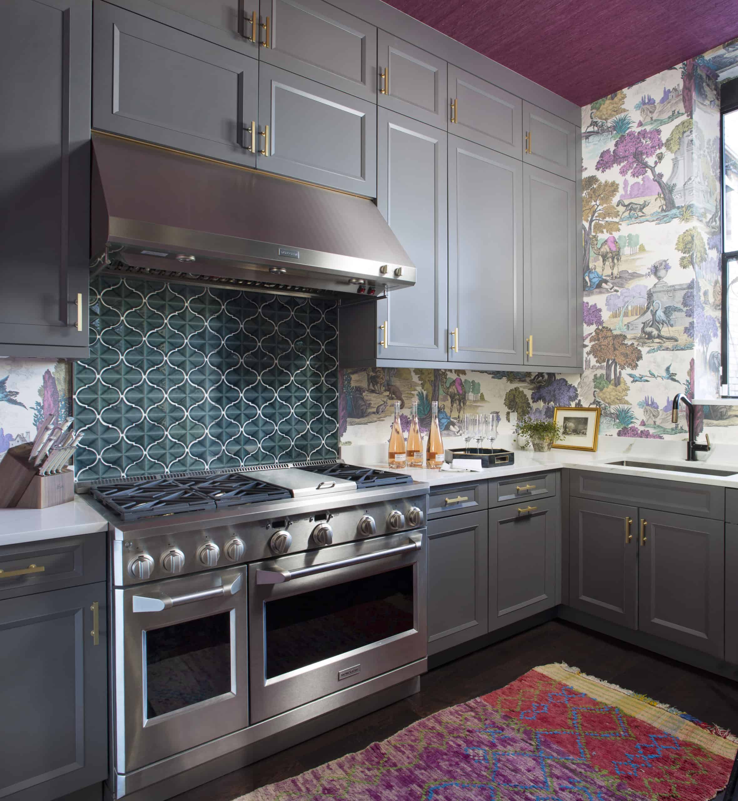 Stunning colorful kitchen finishes and high end appliances