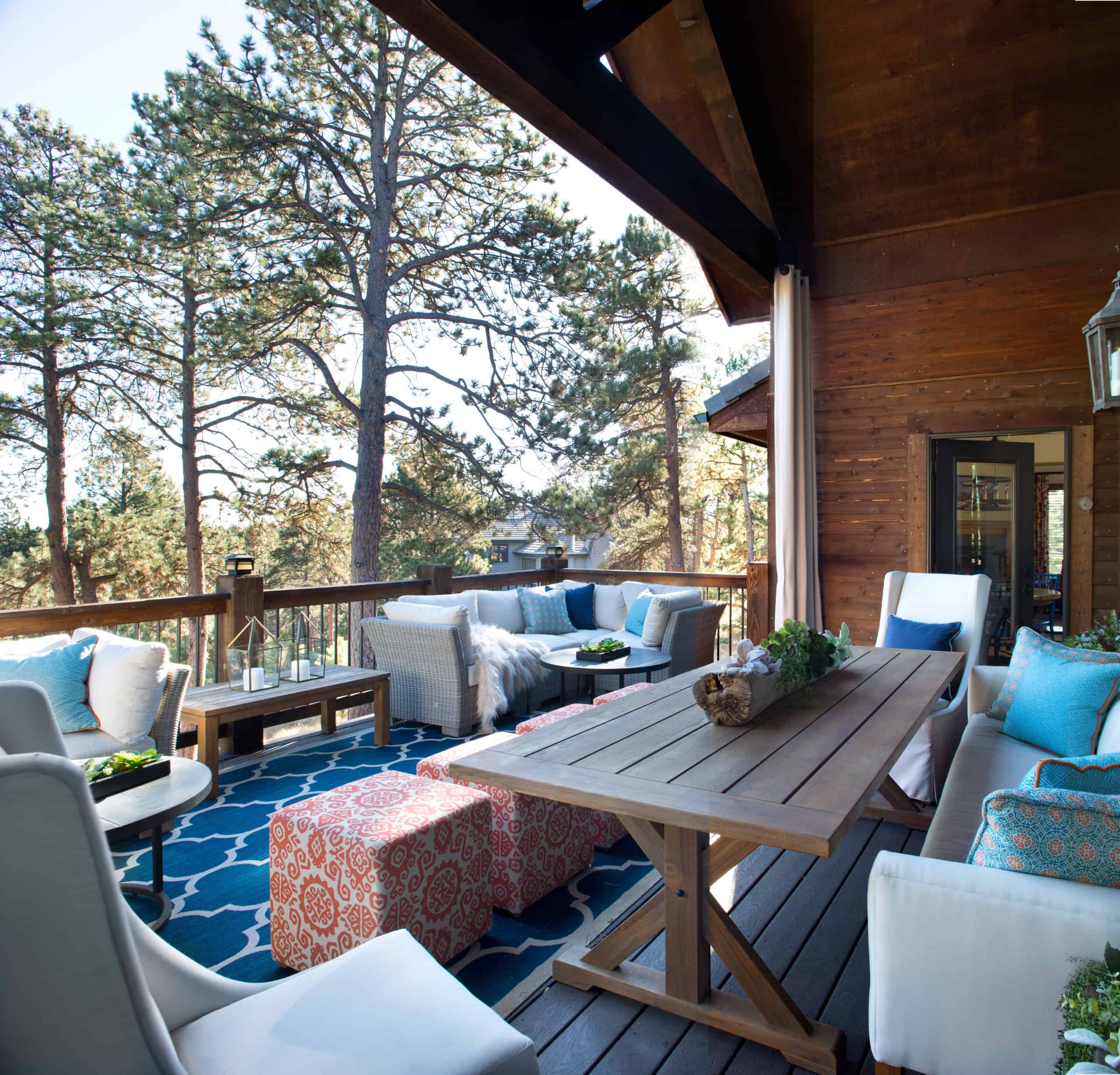 Beauty in the trees large deck furnishings by amazing interior designer