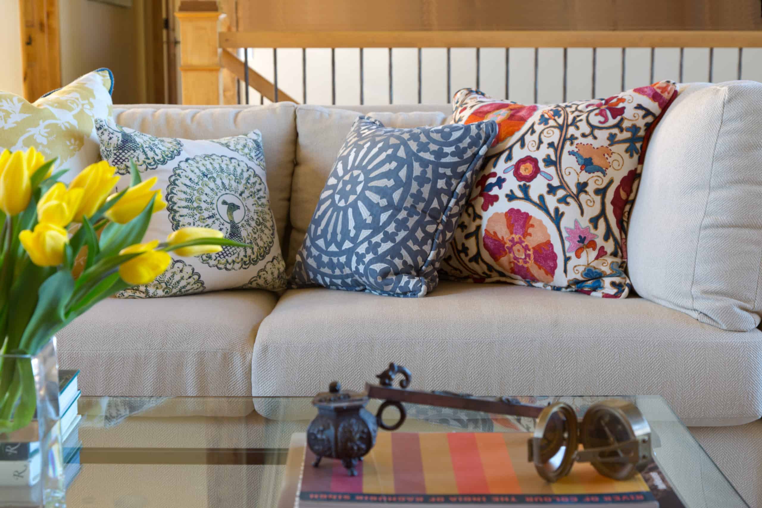 Custom pillows designed by one of best interior design companies in Colorado
