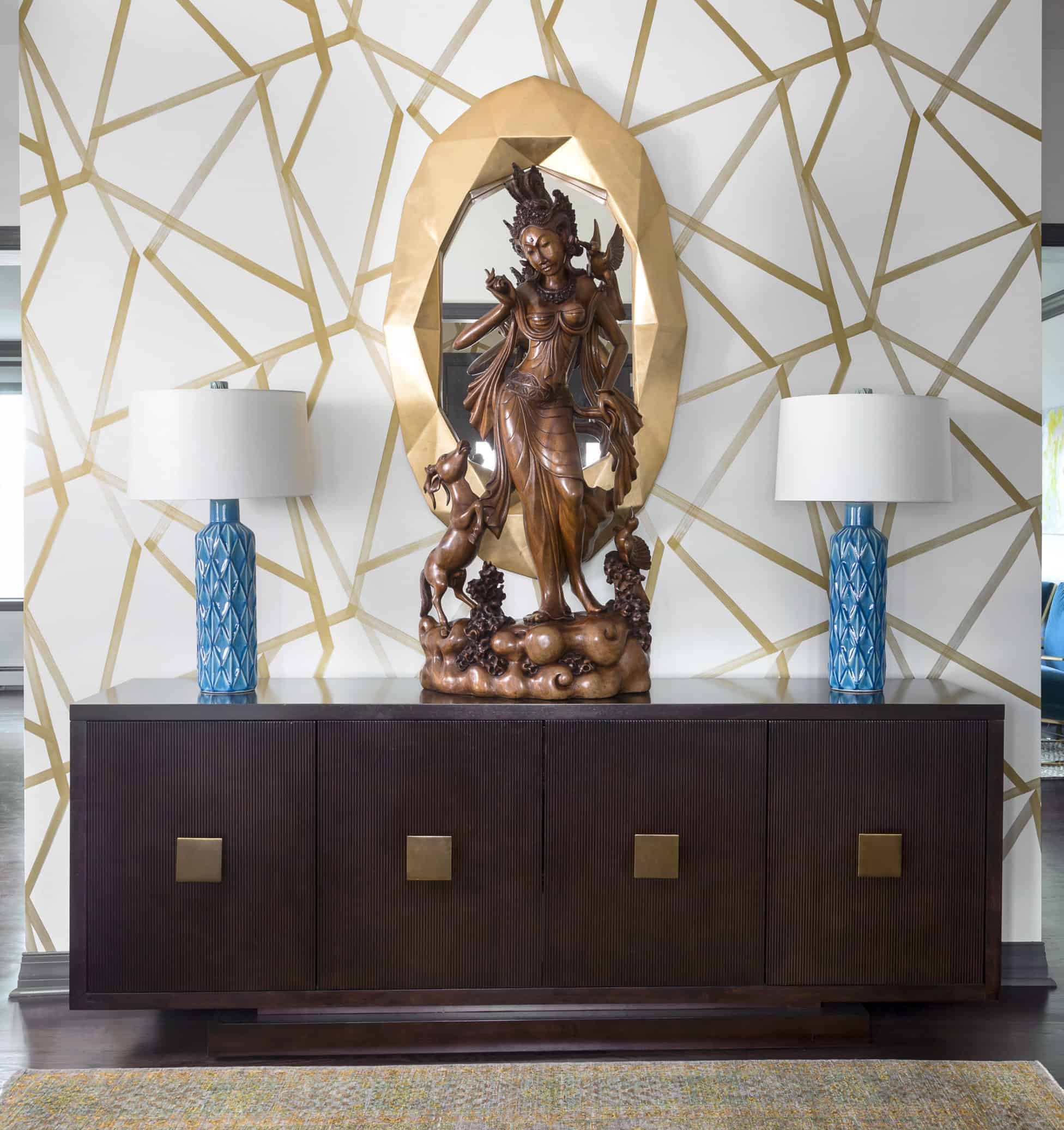 Walnut console buffet in ebonized finish