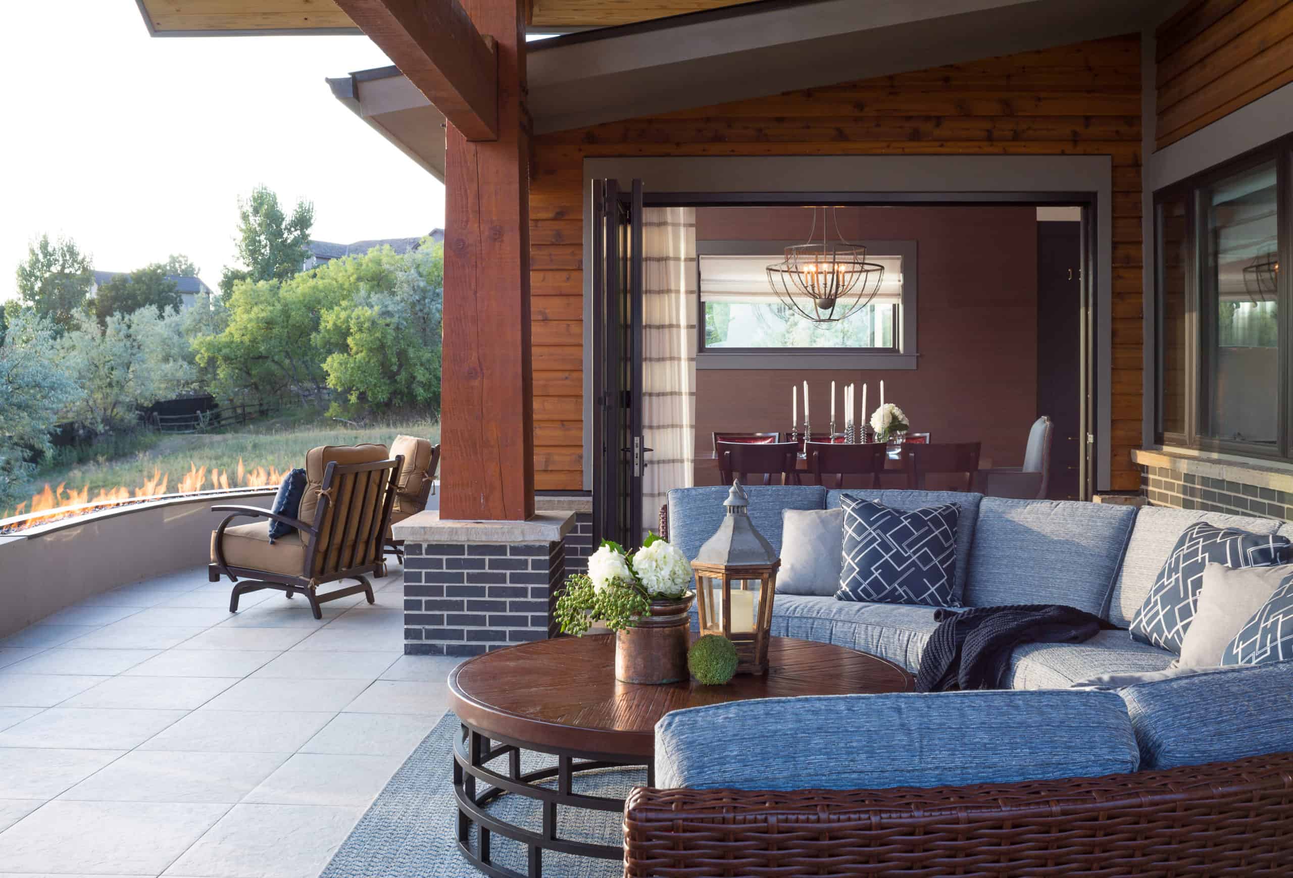 Patio furnishings with curved patio seating and weatherproof patio coffee table