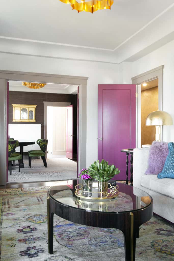 San Francisco Flat Interior Design with pink berry accents