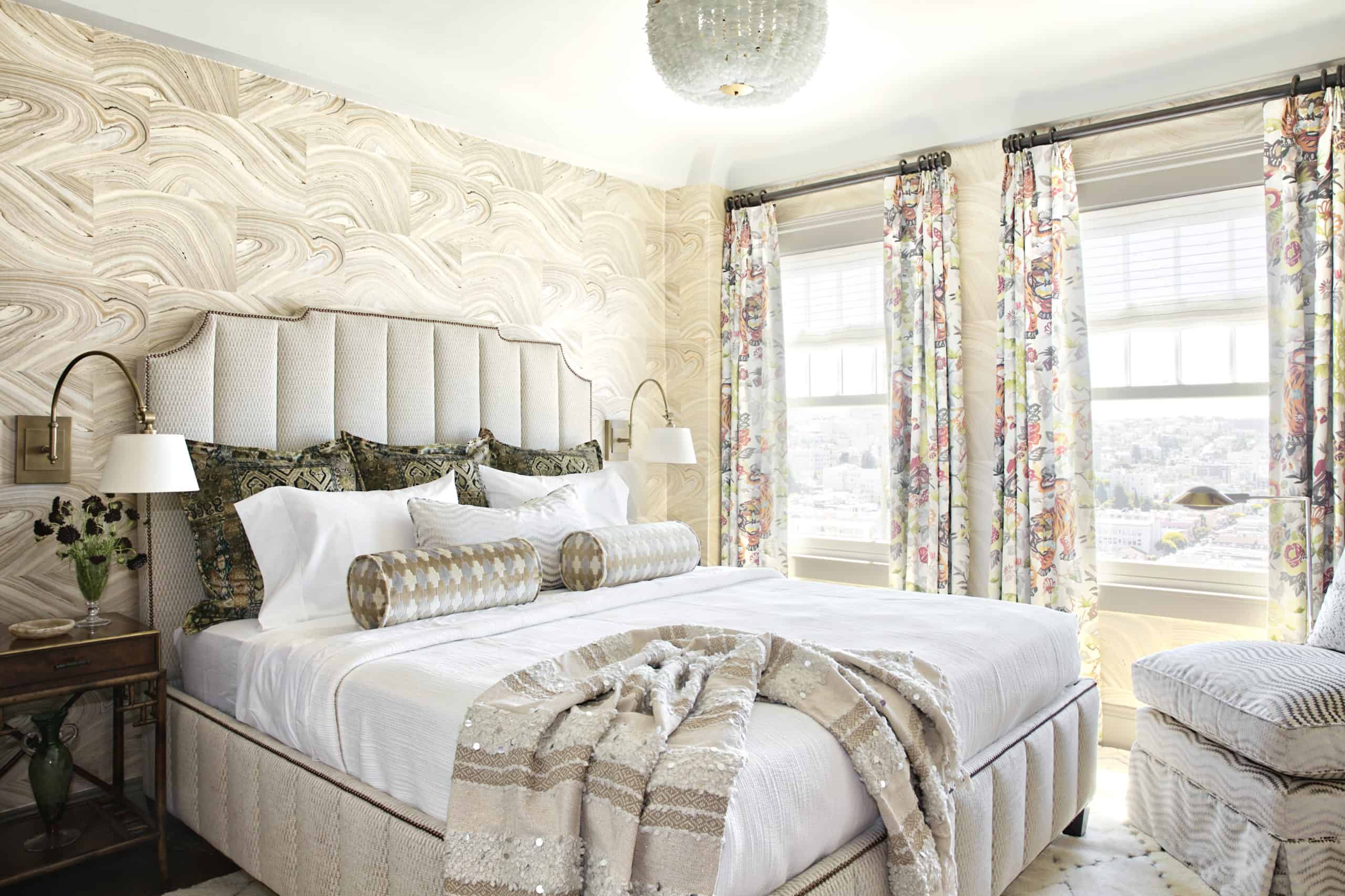 Lavish cream and white guest bedroom