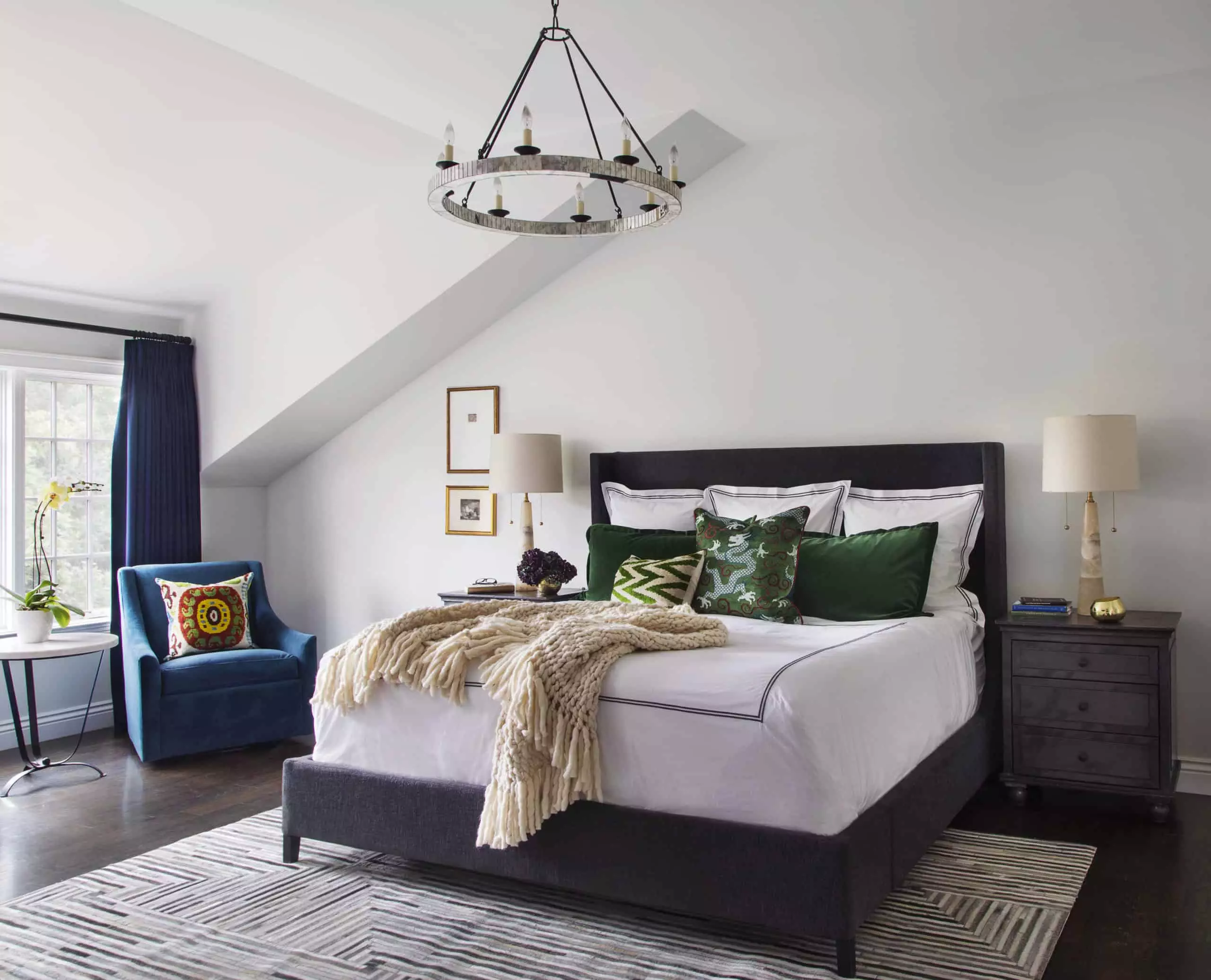 Master Bedroom with custom furnishings and drapery