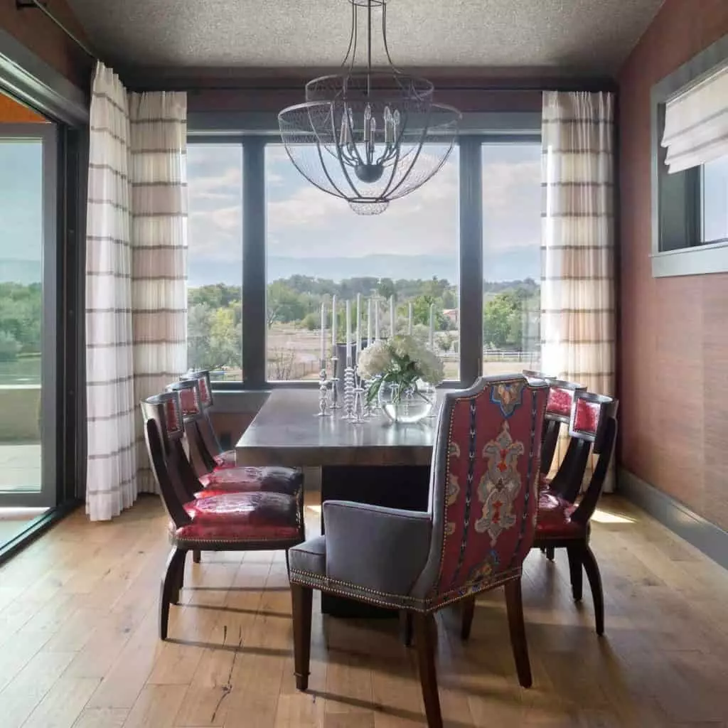 Dining room with big windows and gorgeous dining set