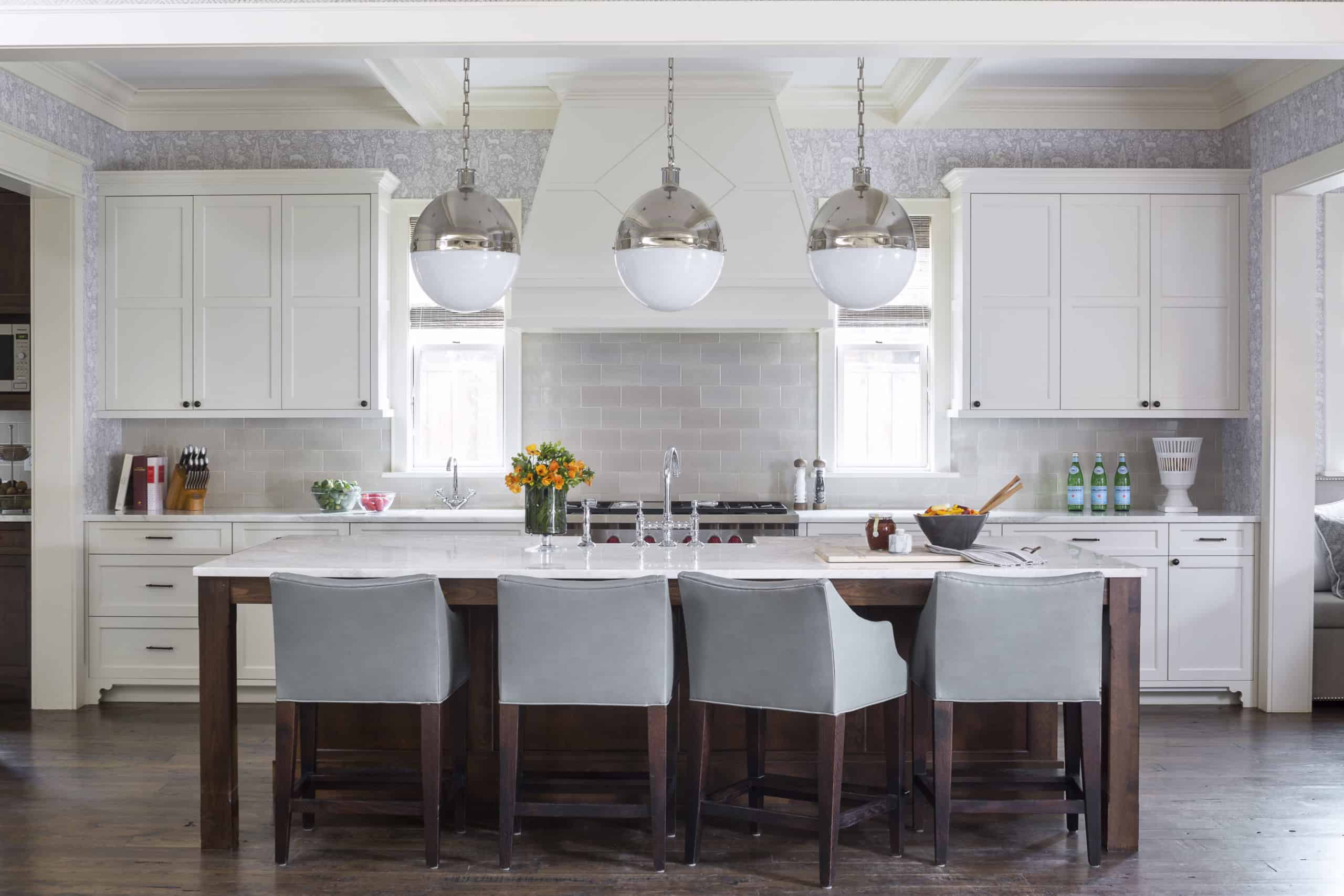 Remodeled Colorado kitchen with modern kitchen design large island pendants