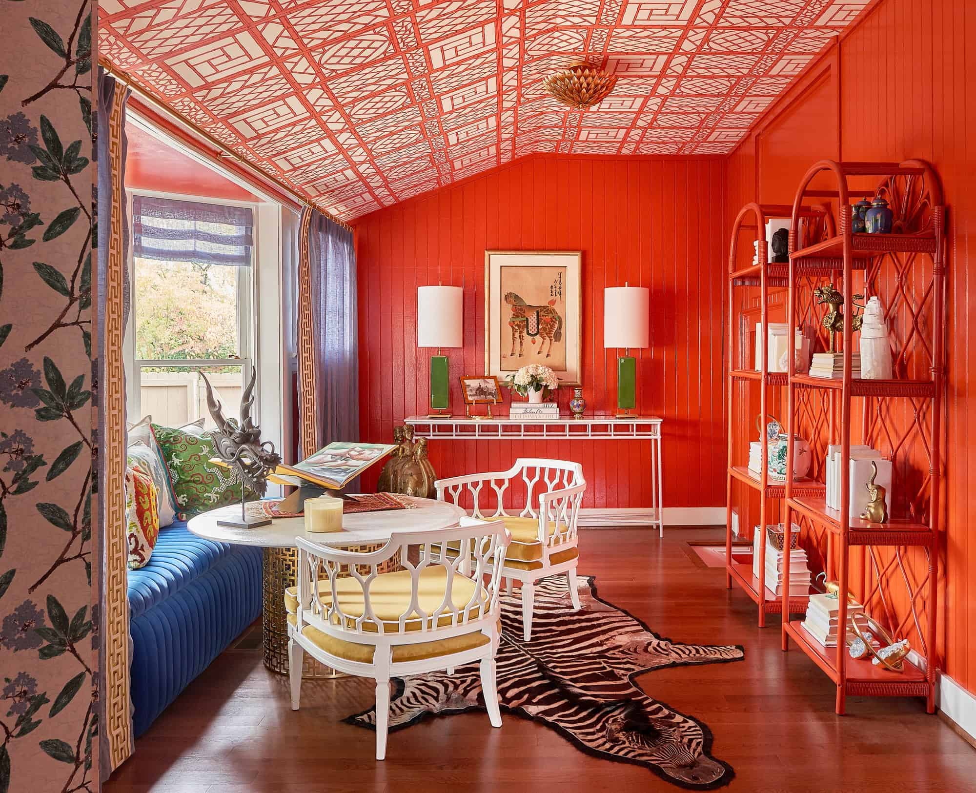 Study and sitting room in bright cayenne orange paint