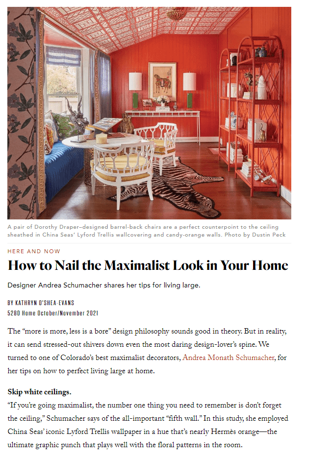 Colorado interiors article about maximalist look
