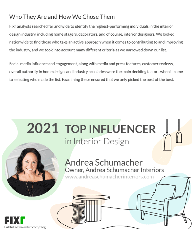 Andrea Schumacher top interior design influencer article