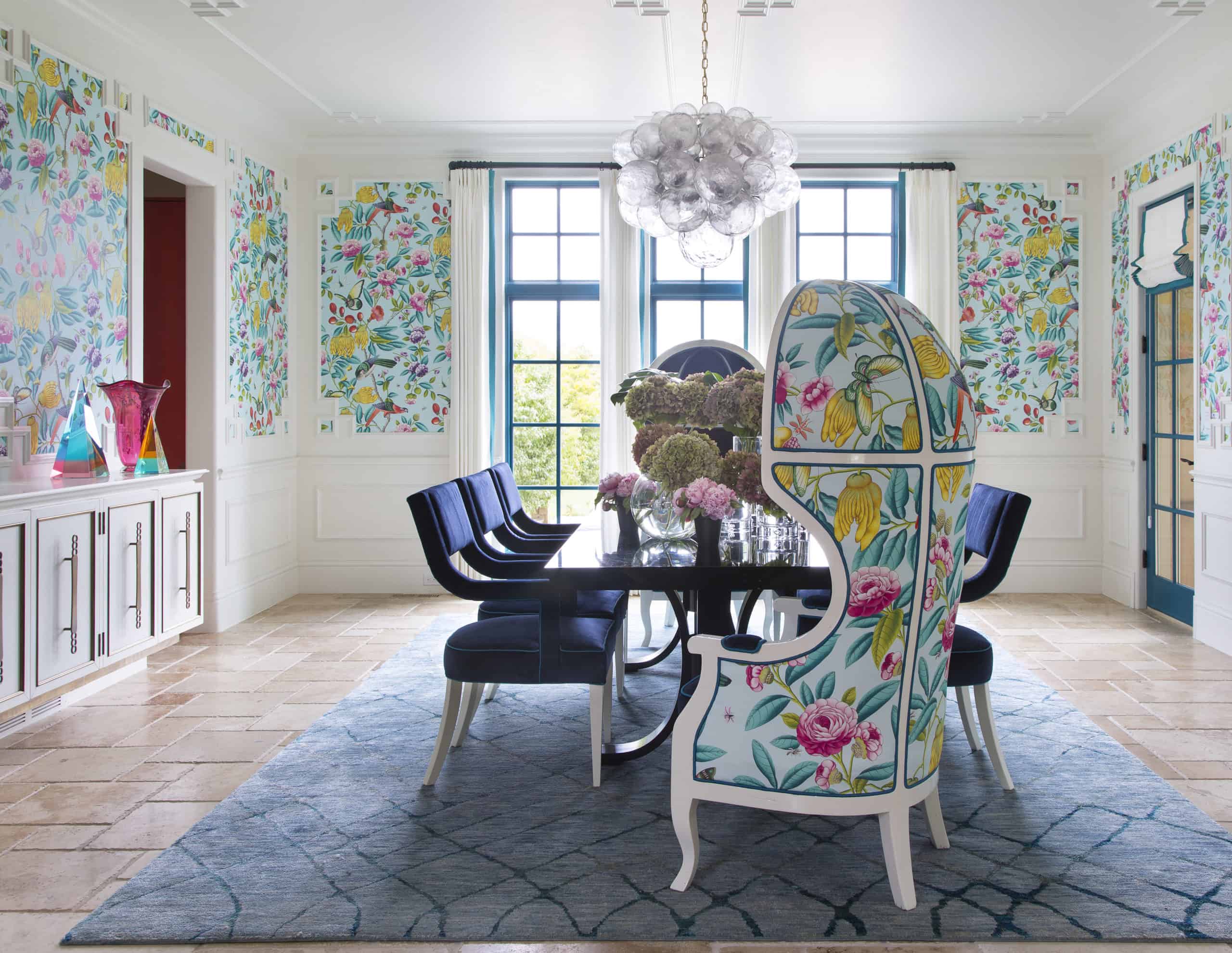 Bright color interior design dining room designed by Colorado interior designers