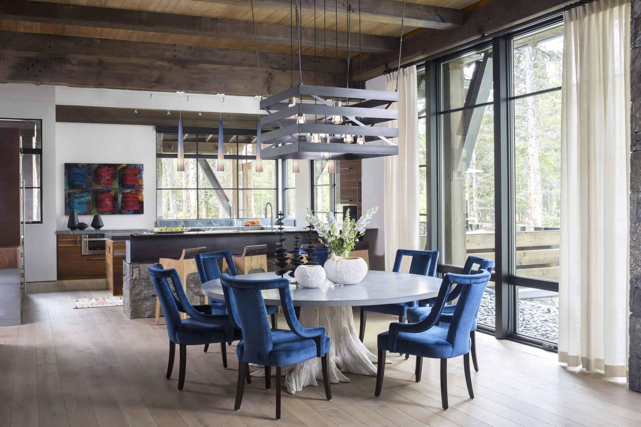 Rustic modern dining room furniture chosen by Denver interior designer