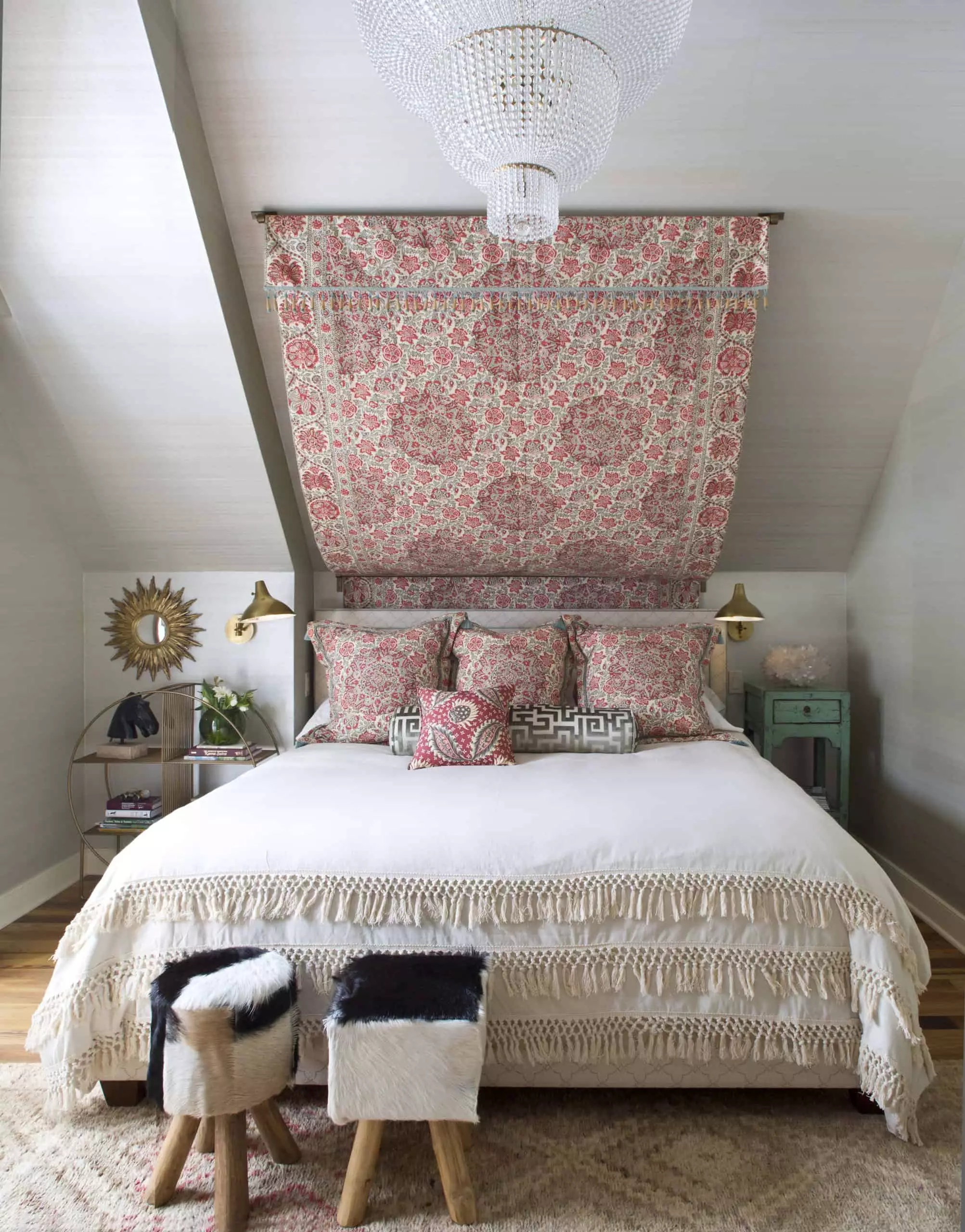 Boho chic interiors bedroom in mountain home