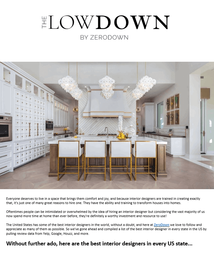 LowDown Best Interior Designers by State in the USA Article
