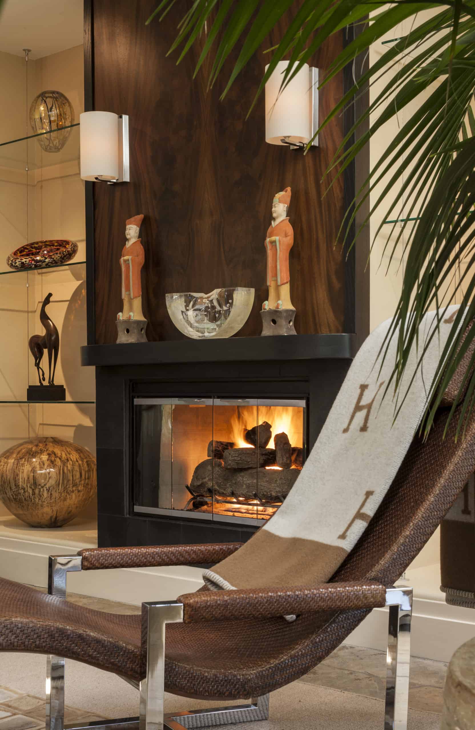 Designer decor in fireplace room