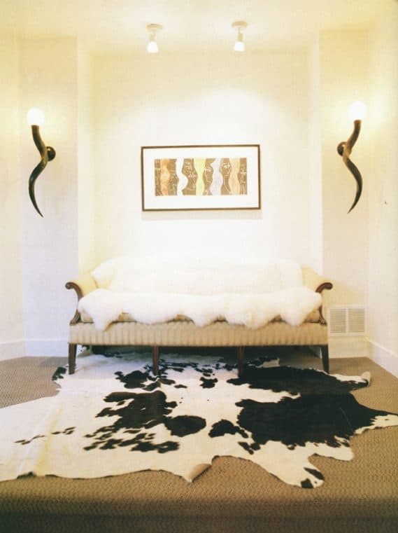 5280 Horn Sconces and Cowhide Rug