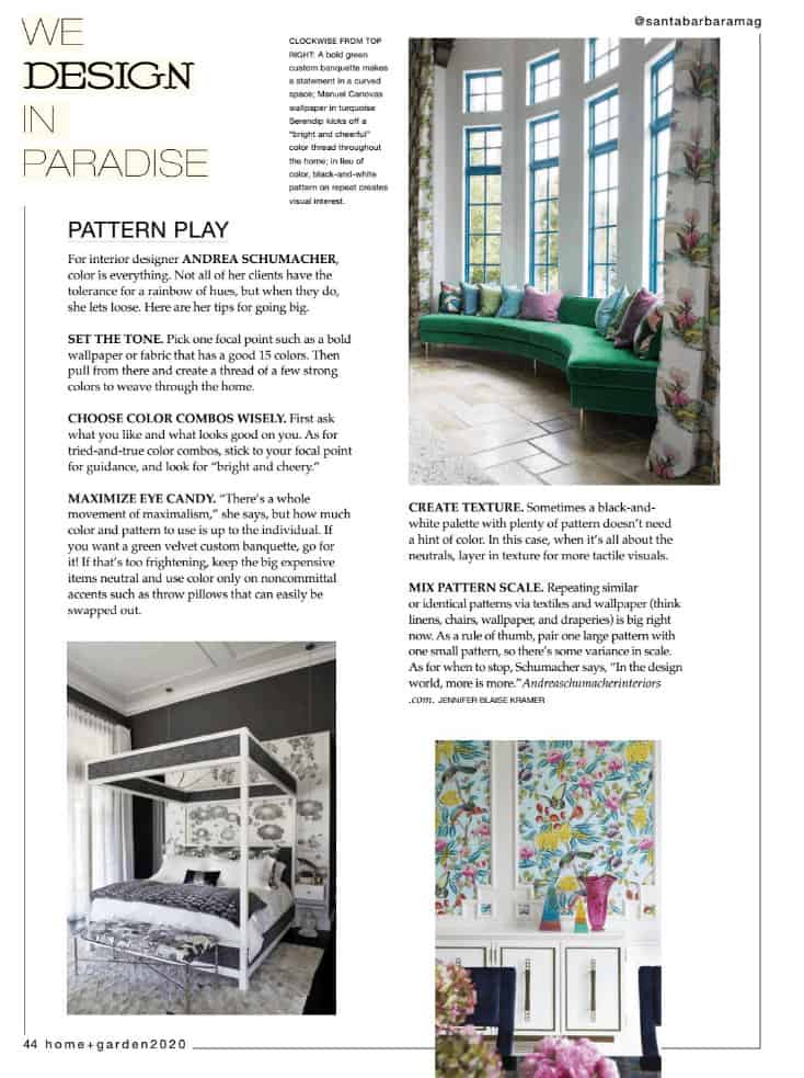 Andrea Schumacher article in Santa Barbara interior design magazine