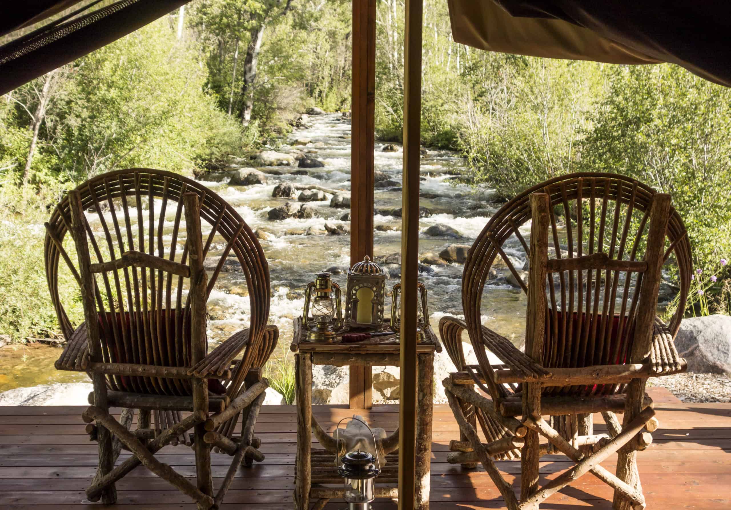 Glamping tent furnishings in gorgeous Colorado setting