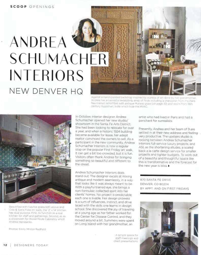 Designers Today Andrea Schumacher Interiors New Denver Headquarters