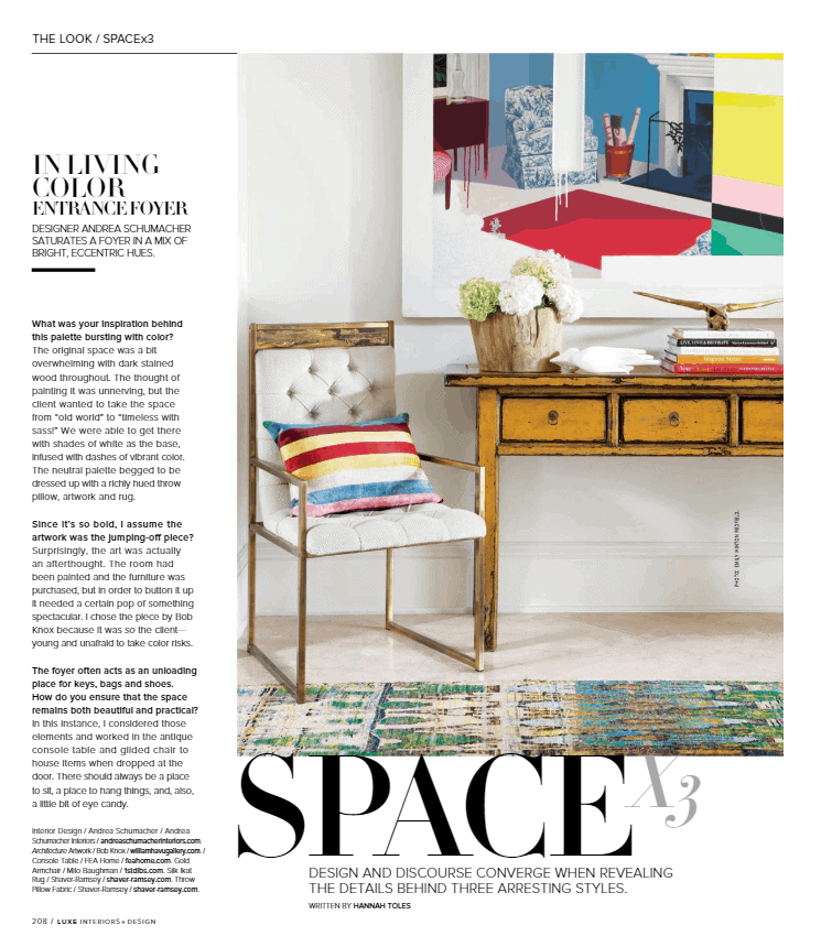 Luxe Magazine Colorful Entry with console and art