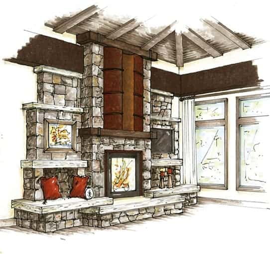 mountain style stone fireplace design concept
