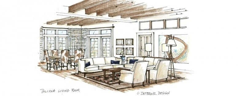 Neutral living room rendering by Andrea Schumacher Interiors