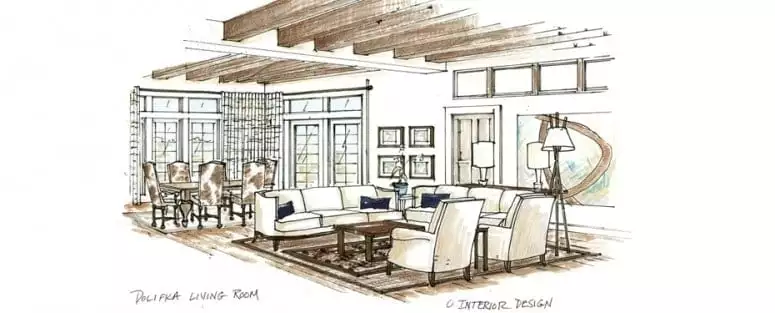 Neutral living room rendering by Andrea Schumacher Interiors