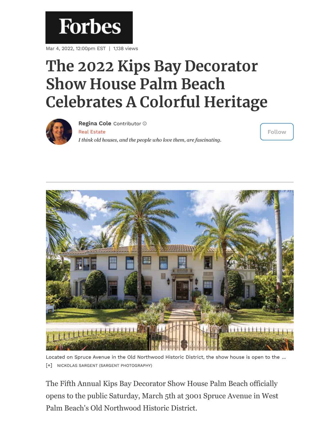 Forbes Online Article about 2022 Kips Bay Decorator Show House