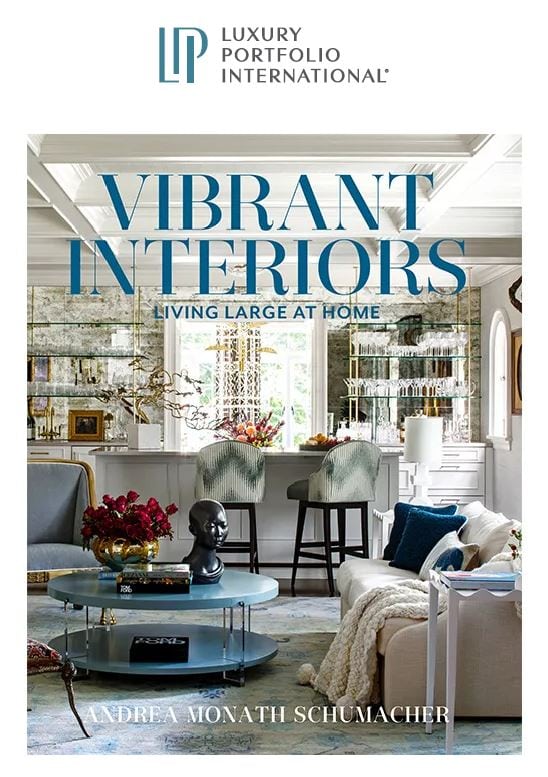 Vibrant interiors cover page and luxury portfolio international logo