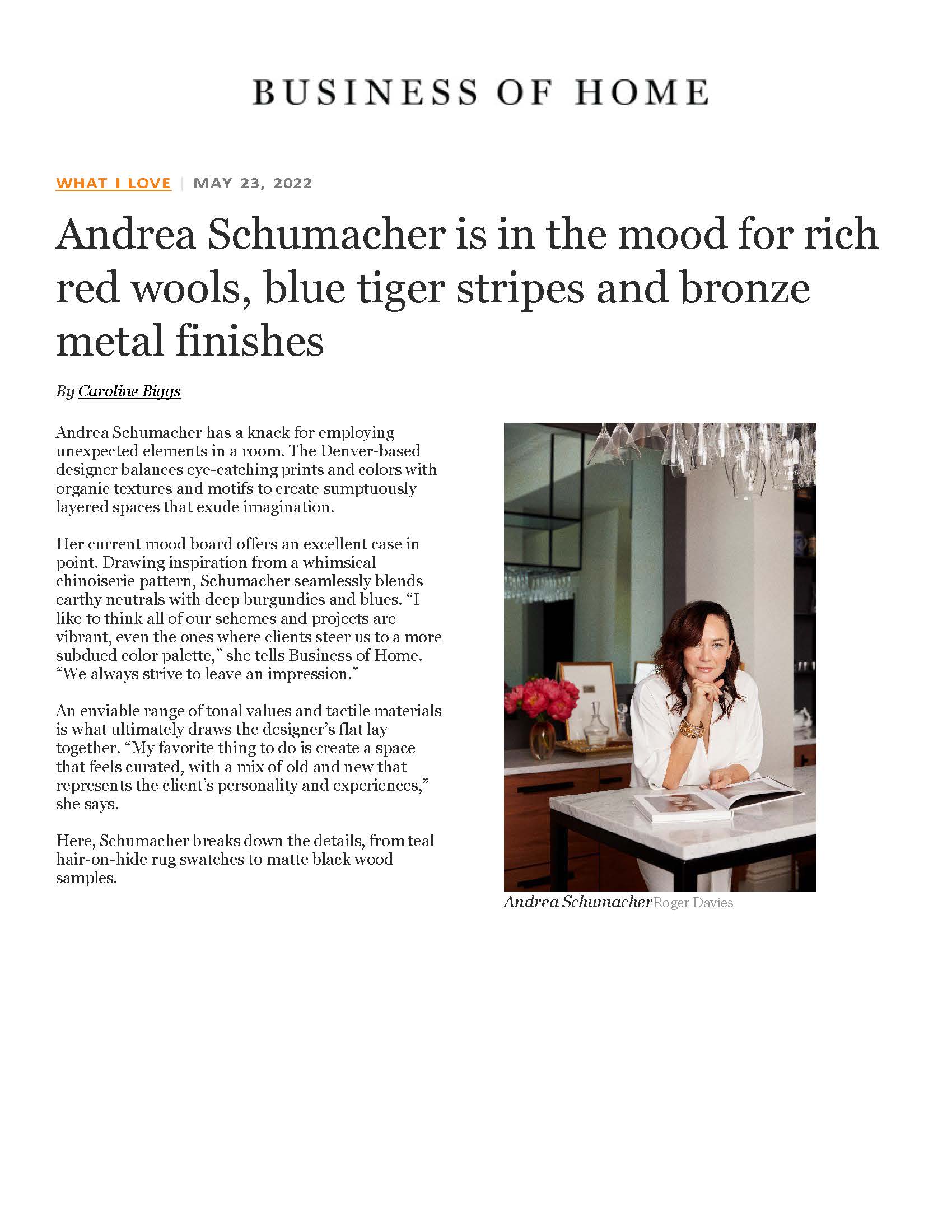 Andrea Schumacher Interiors featured in Business of Home