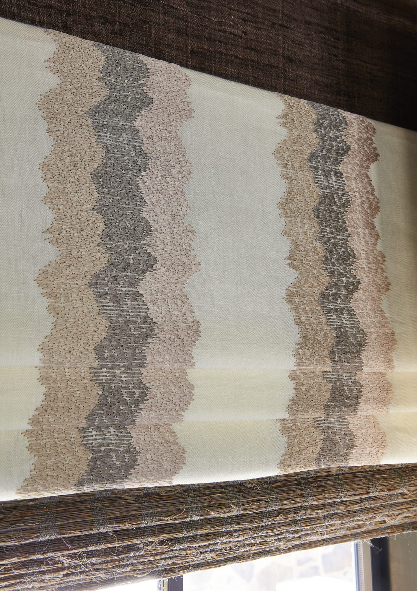 embroidered roman shades in luxury window treatment