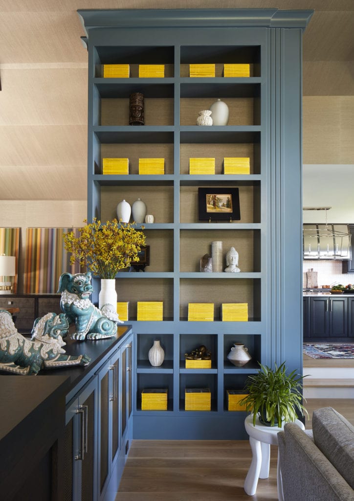 classy blue built in shelves in colorado family home