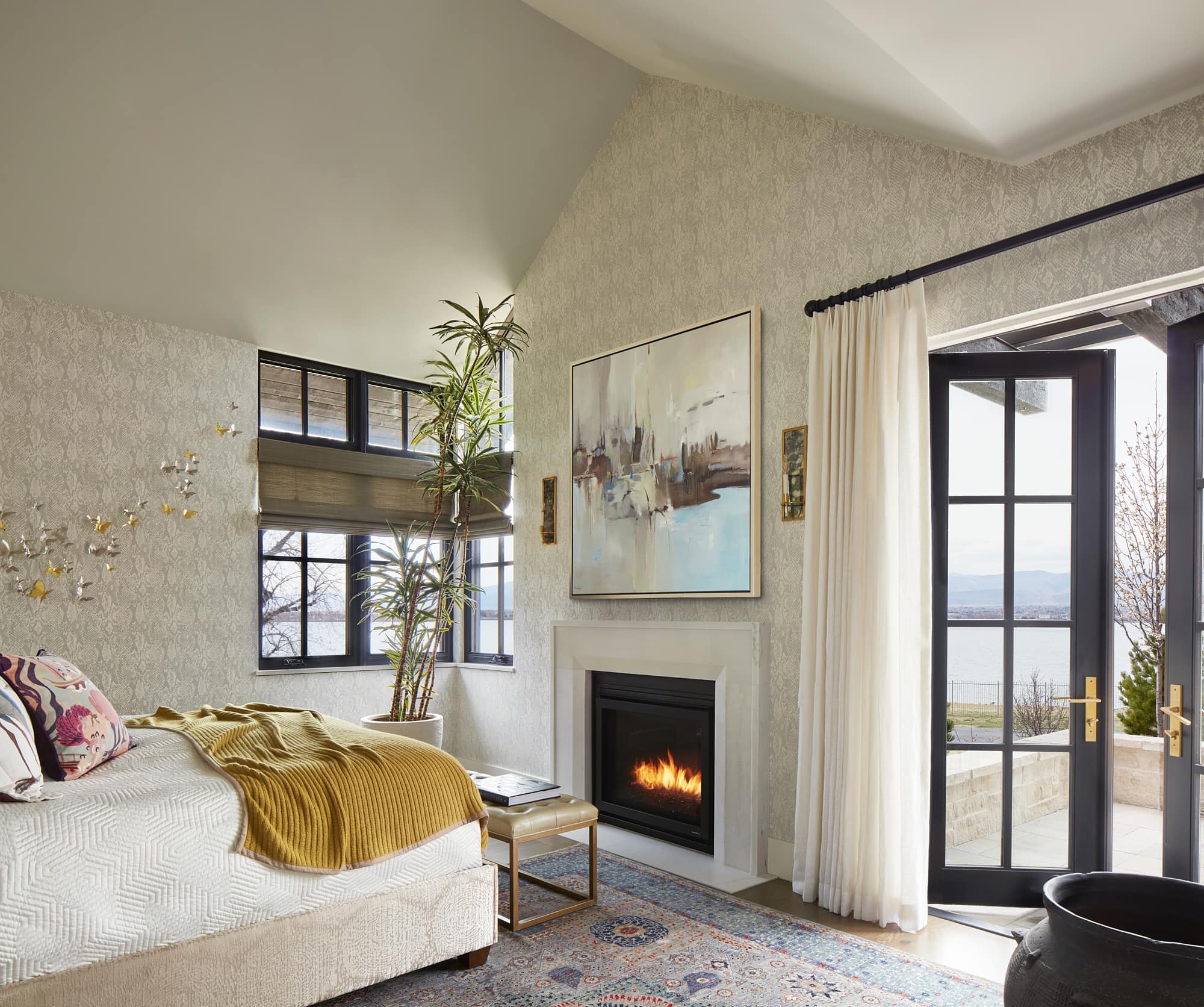 Modern Luxury Interior Design bedroom in colorado lakefront home