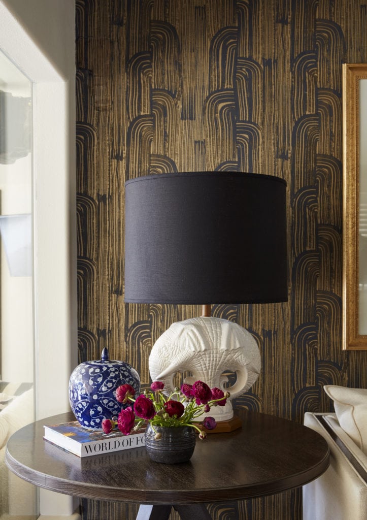 Elephant lamp side table items designed by Denver interior decorator
