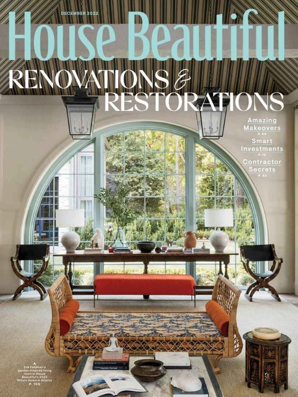 Cover of House Beautiful Magazine December 2022, renovations and restorations