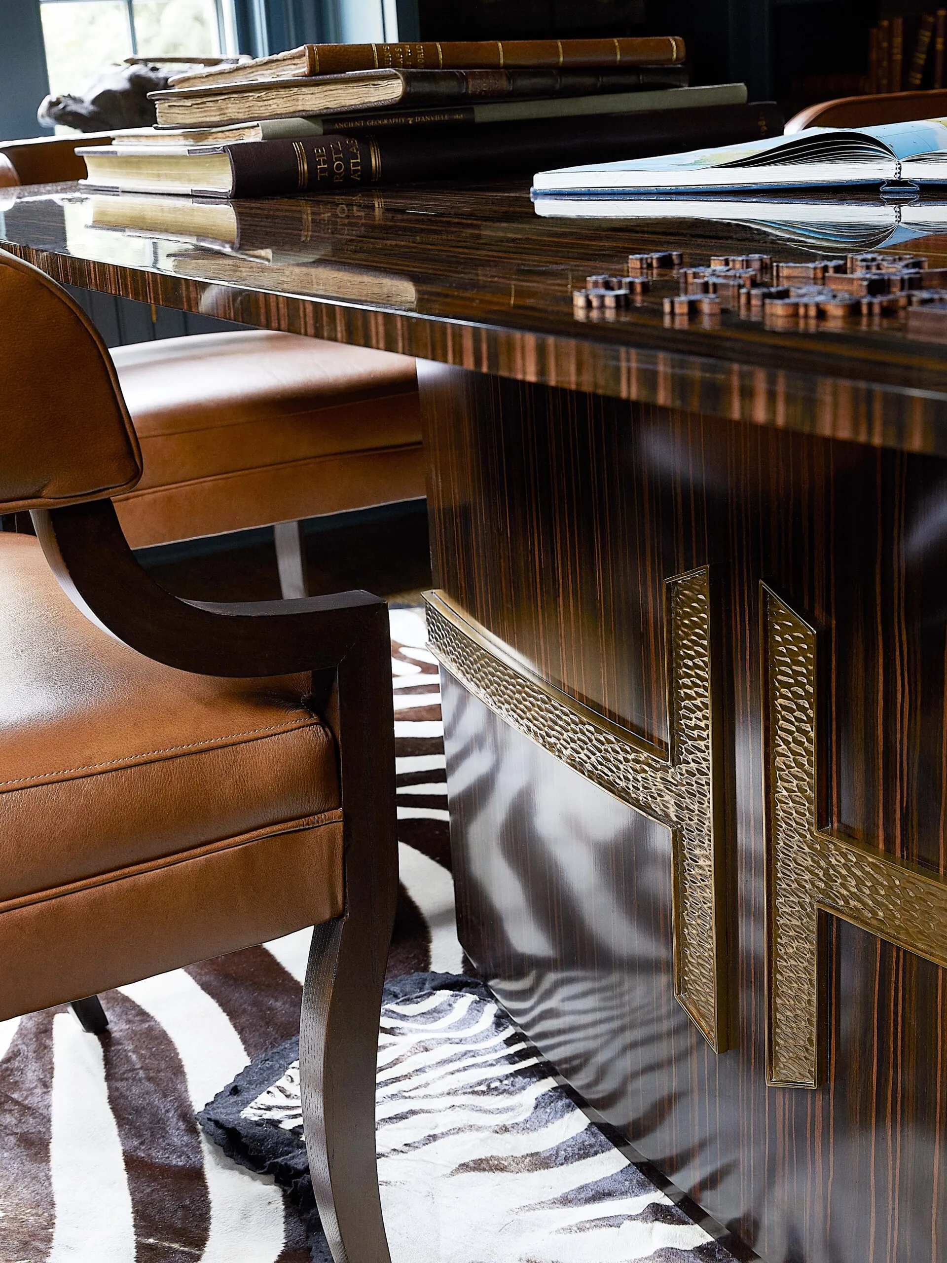 Interior design in colorado with Thom Felicia Leather chairs and modern table