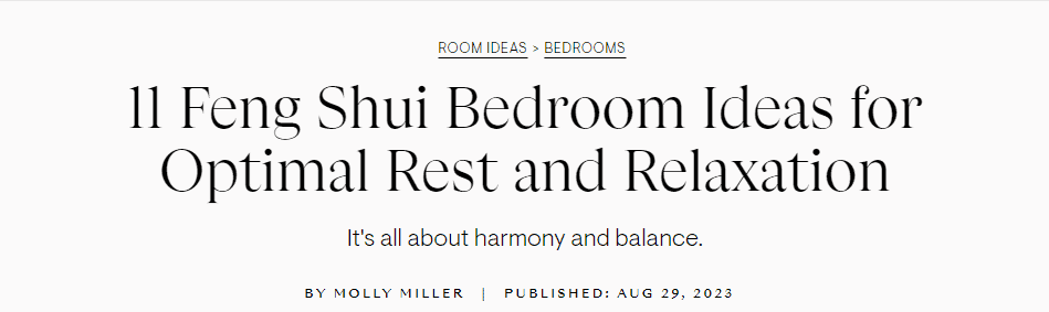 House Beautiful article about Feng Shui Bedrooms page 1