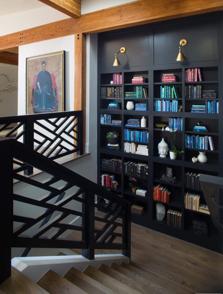 Gorgeous modern staircase design with bookcase