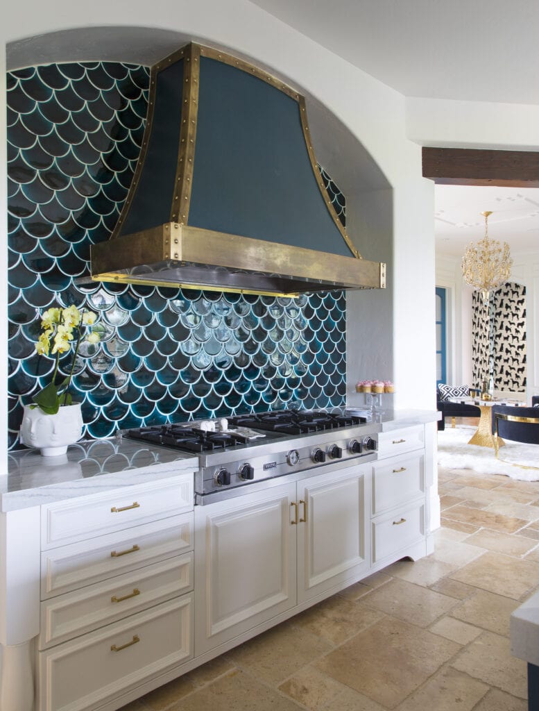 Gorgeous kitchen renovation Denver with green scallop tile