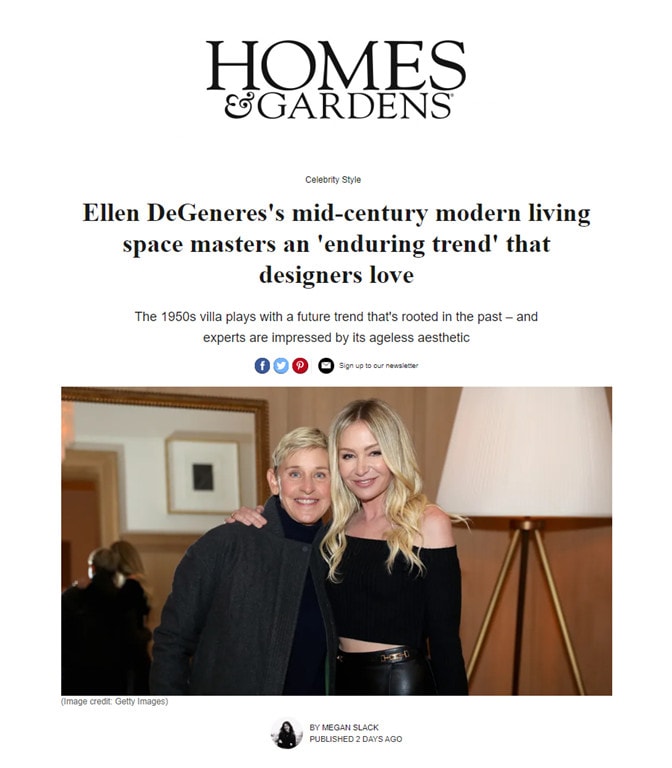 Homes Garden article with Ellen Degeneres and interior designer Andrea Schumacher