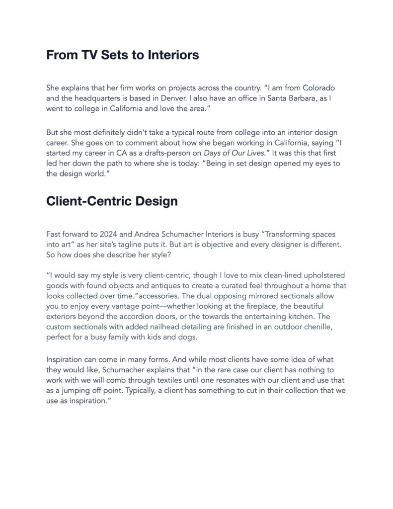 Top Interior Designer Andrea Schumacher article page 1