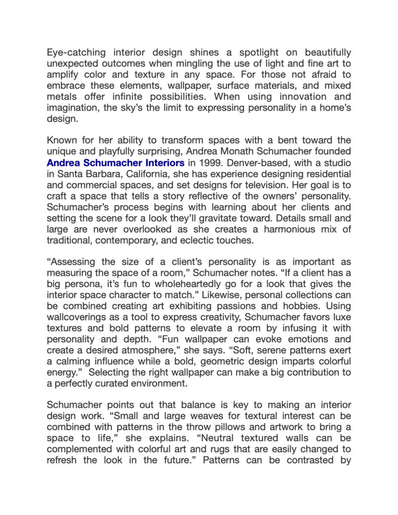 Colorado Homes and Lifestyles Andrea Schumacher Interiors article page one