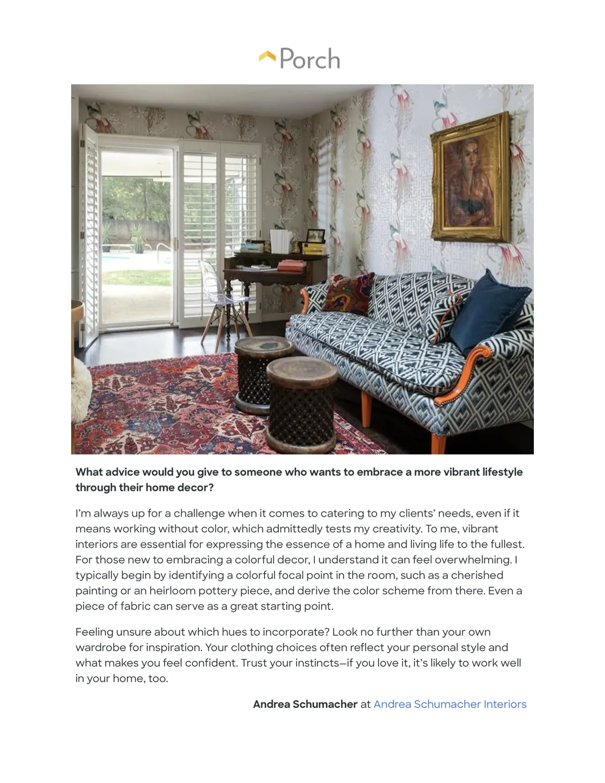 Andrea Monath Schumacher vibrant lifestyle Porch