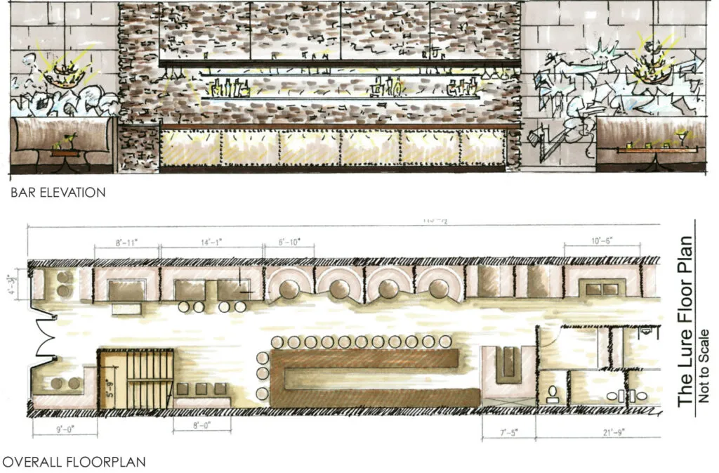 hotel interior designers lobby and bar sketch